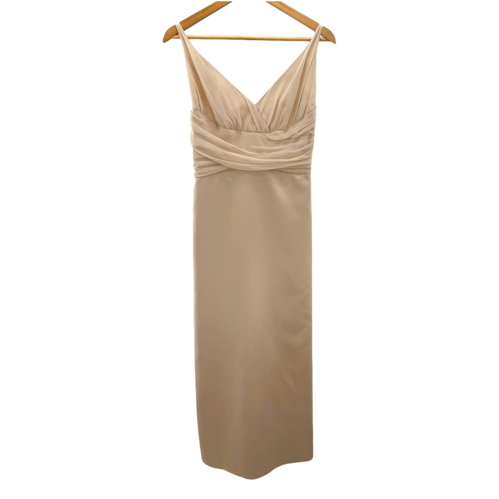 JIM HJELM Formal Gown 8 Pleated Sheath Dress Champagne Bridesmaid Evening Flaw
